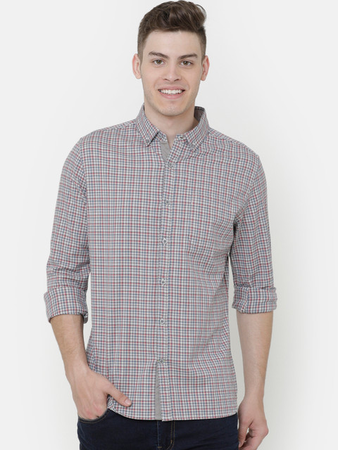 

AweTRend Men Grey & Red Slim Fit Checked Casual Shirt