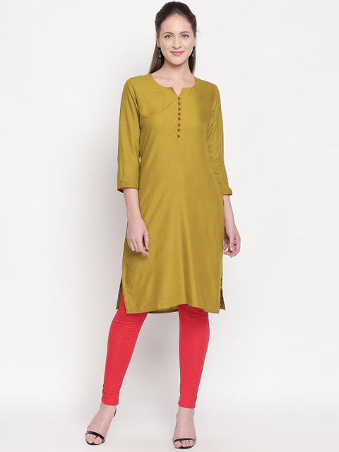 

ZRI Women Mustard-Yellow Solid Straight Kurta