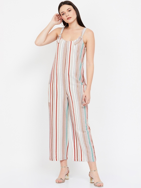 

Ginger by Lifestyle Women Beige & White Striped Culotte Jumpsuit