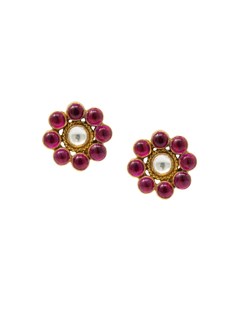 

Unniyarcha Jewellery Red & White Gold-Plated Silver Floral Studs