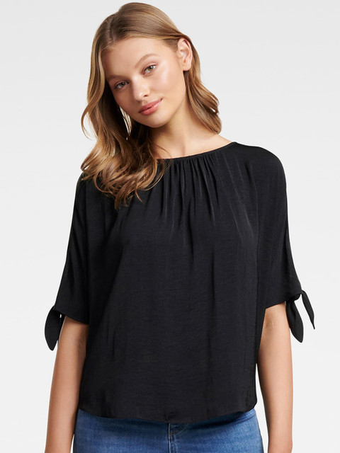 

Forever New Women Navy Blue Solid A-Line Top