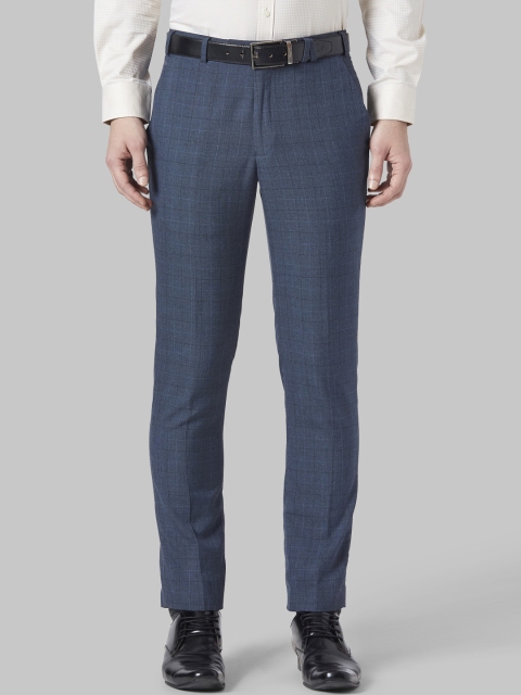 

Park Avenue Men Blue Regular Fit Checked Formal Trousers