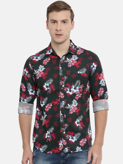 

IMYOUNG Men Black Slim Fit Printed Casual Shirt
