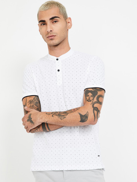 

CODE by Lifestyle Men White Printed Mandarin Collar T-shirt