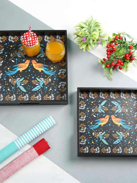

CRAYTON Black & Blue Printed Large Square Tray