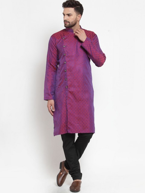 

Jompers Men Maroon & Purple Woven Design Kurta with Churidar