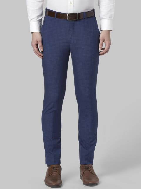 

Park Avenue Men Navy Blue Regular Fit Checked Formal Trousers