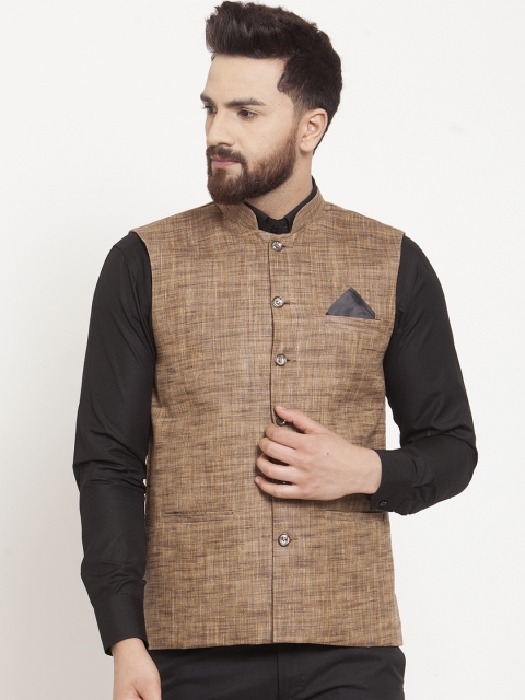 

KLOTTHE Men Brown Solid Nehru Jacket