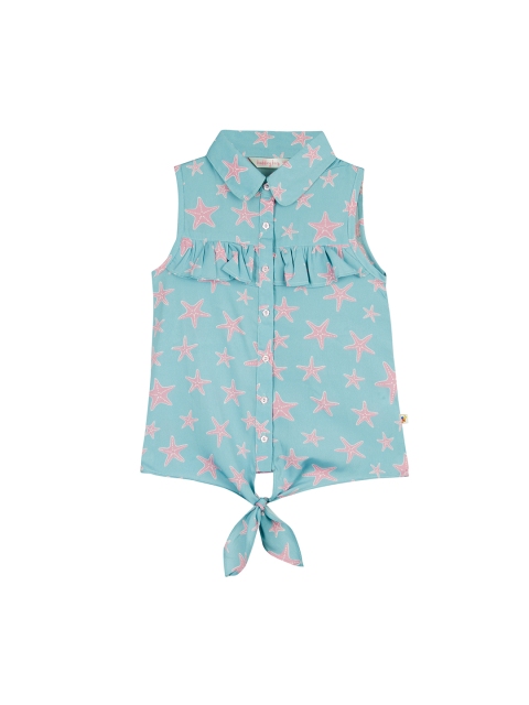 

Budding Bees Girls Blue Conversational Printed Shirt Style Top