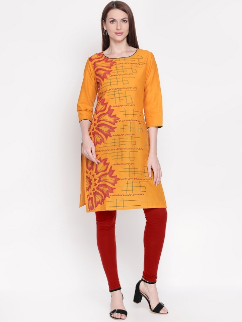 

ZRI Women Yellow And Red Floral Printed Cotton Kurta