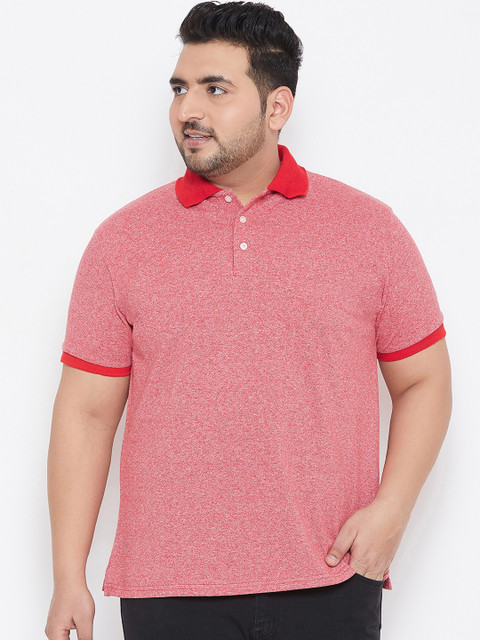 

bigbanana Plus Size Men Pink Colourblocked Polo Collar Bio Finish T-shirt