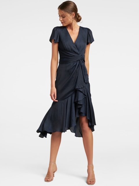 

Forever New Women Navy Blue Printed Wrap Dress