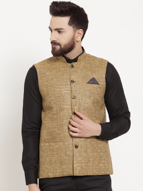 

KLOTTHE Men Brown Solid Satin Nehru Jacket