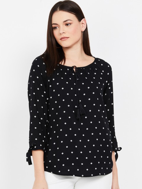 

Fame Forever by Lifestyle Women Black Floral Print Top