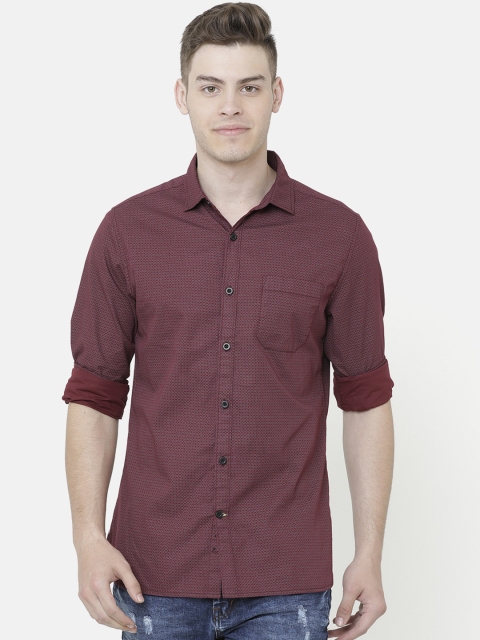 AweTRend Men Maroon Slim Fit Printed Casual Shirt