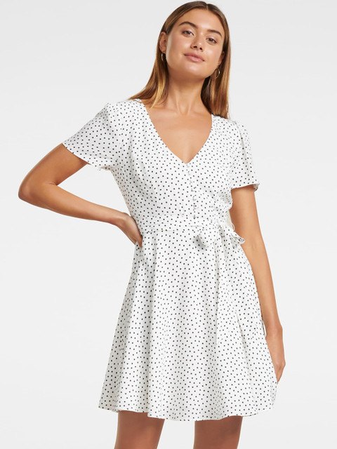

Forever New Women White Printed Fit and Flare Dress