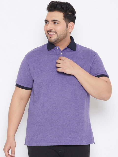 

bigbanana Plus Size Men Purple Colourblocked Polo Collar Bio Finish T-shirt