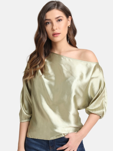 

Kazo Women Green Solid Bardot Top