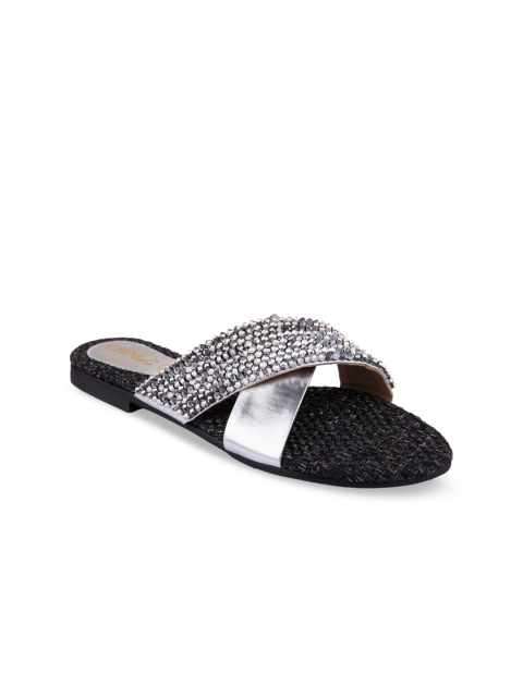 

CHINI C Women Silver-Toned Embellished Open Toe Flats