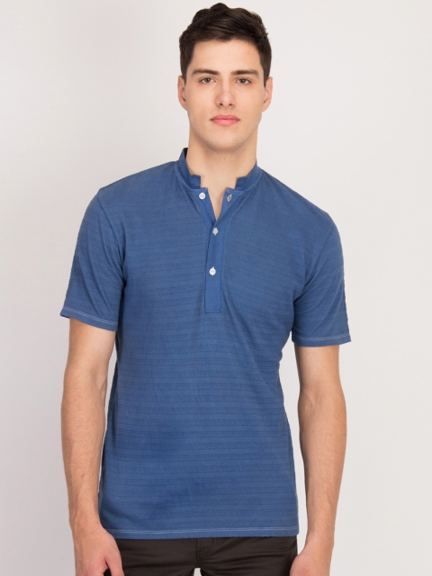

LA LOFT Men Blue Striped High Neck T-shirt