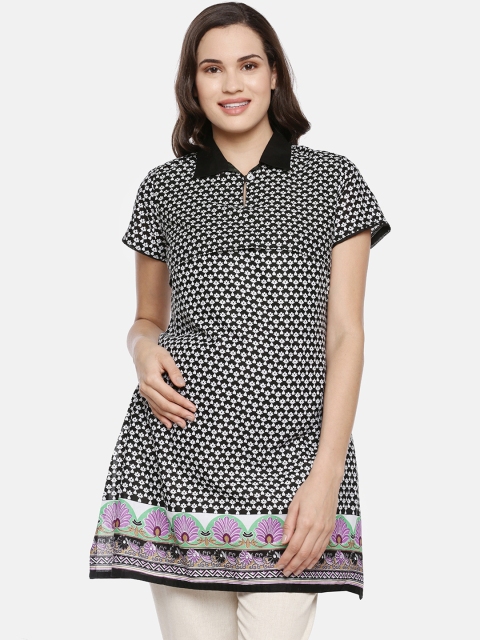 

GOLDSTORMS Women Black & White Printed Maternity Kurti