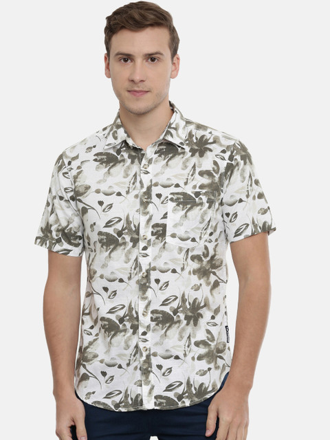

IMYOUNG Men White Slim Fit Printed Casual Shirt