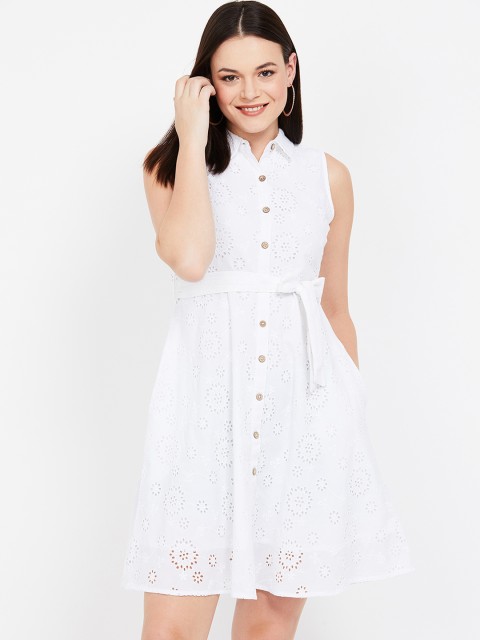 

CODE by Lifestyle Women White Self Design Shirt Dress