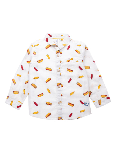 

ZERO THREE Boys White & Yellow Regular Fit Printed Casual Shirt