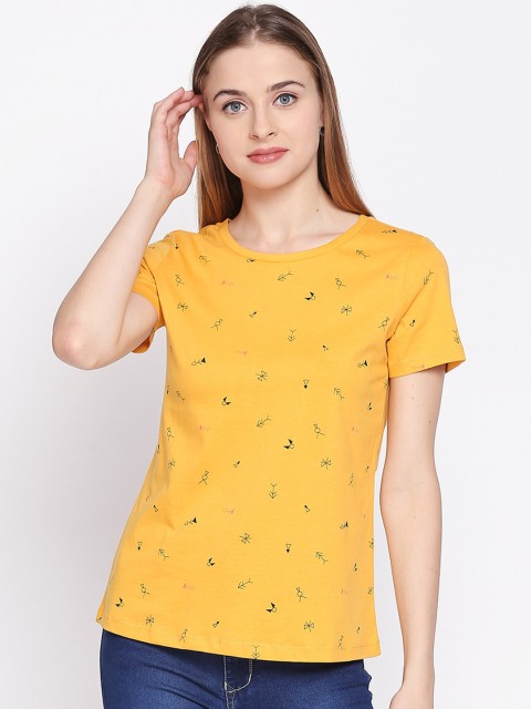 

Honey by Pantaloons Women Mustard Yellow Printed Round Neck T-shirt