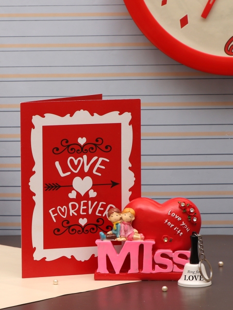 

Tied Ribbons Unisex Couple Showpiece with Valentine Card, Red