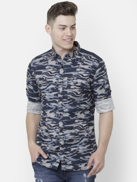

AweTRend Men Navy Blue Slim Fit Printed Casual Shirt