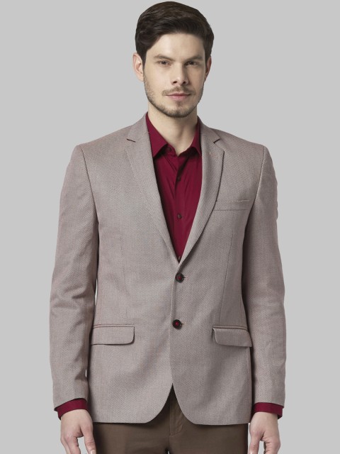 

Park Avenue Men Beige & Red Solid Single-Breasted Blazer
