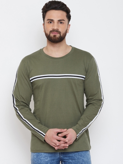 

The Dry State Men Green Striped Round Neck T-shirt