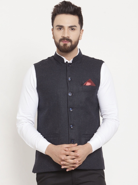 

KLOTTHE Men Black Woven Design Nehru Jacket