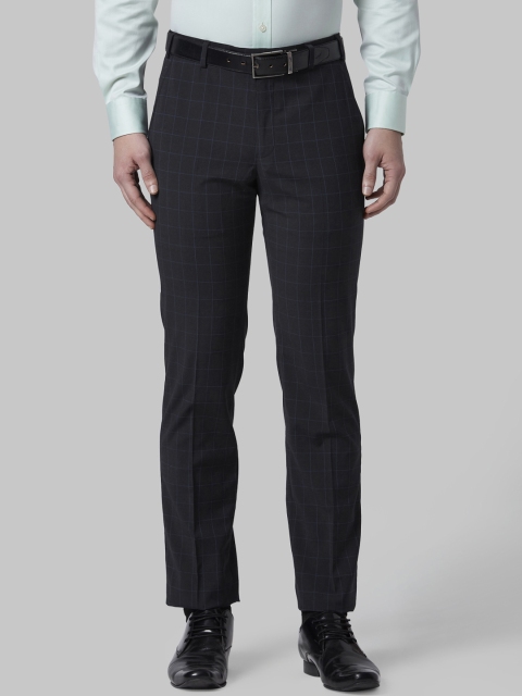 

Park Avenue Men Black & Blue Slim Fit Checked Formal Trousers