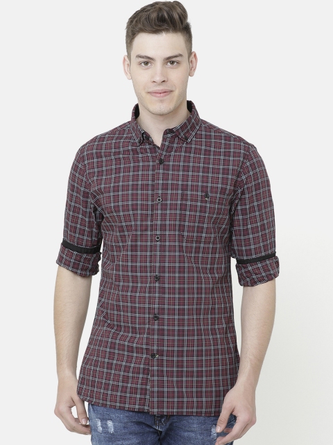 

AweTRend Men Maroon & Grey Slim Fit Checked Casual Shirt