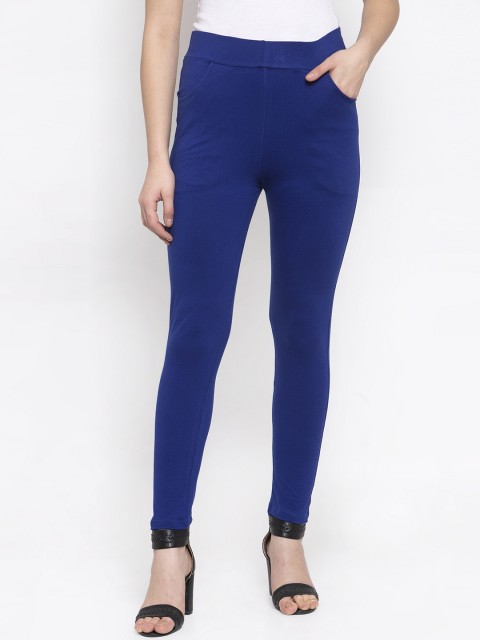 

TAG 7 Women White Solid Ankle-Length Leggings, Blue
