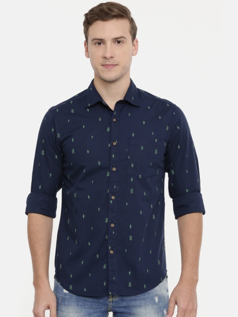 

IMYOUNG Men Navy Blue Slim Fit Printed Casual Shirt