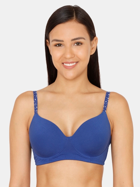 

Zivame Blue Solid Non-Wired Lightly Padded T-shirt Bra