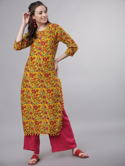 

Vishudh Women Mustard Yellow & Pink Printed Kurta with Palazzos