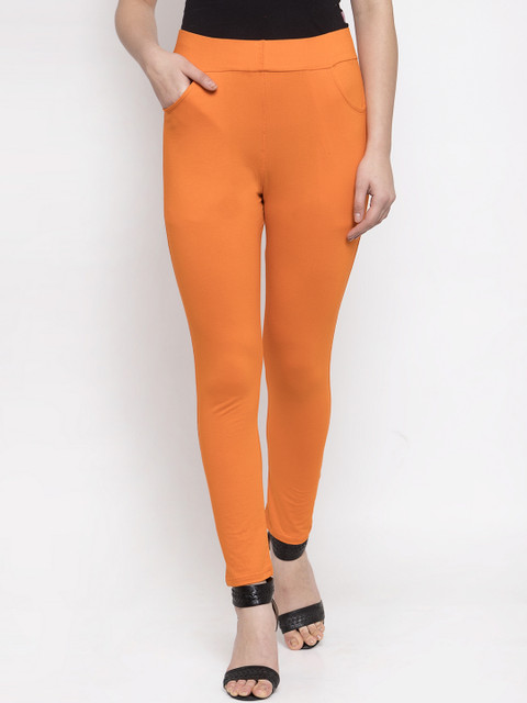 

TAG 7 Women Orange Solid Ankle-Length Leggings