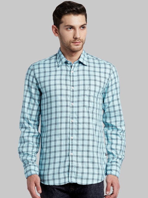 

Parx Men Blue Slim Fit Checked Casual Shirt