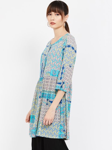 

Colour Me by Melange Women's White & Blue Printed Tunic