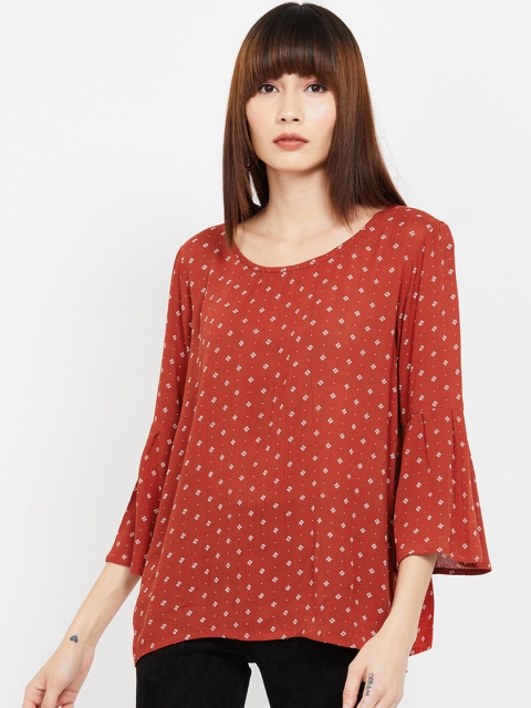 

Fame Forever by Lifestyle Women Rust Red Printed A-Line Top