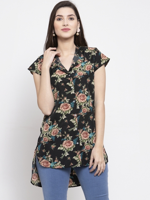 

Purple State Women Black Floral Printed High-Low Top