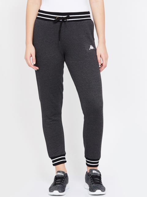 

Kappa Women Charcoal Grey Solid Slim-Fit Joggers, Grey melange