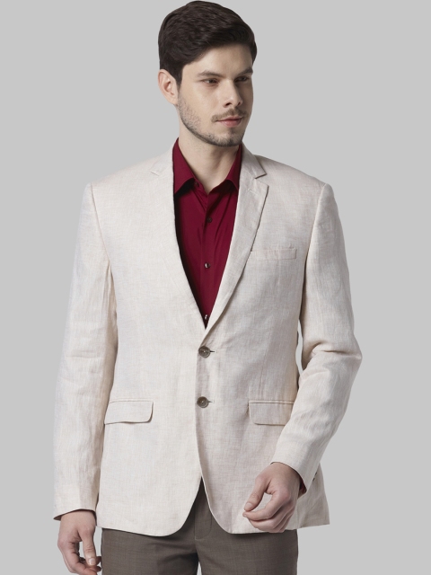 

Park Avenue Men Beige Solid Single-Breasted Super-Slim-Fit Blazer