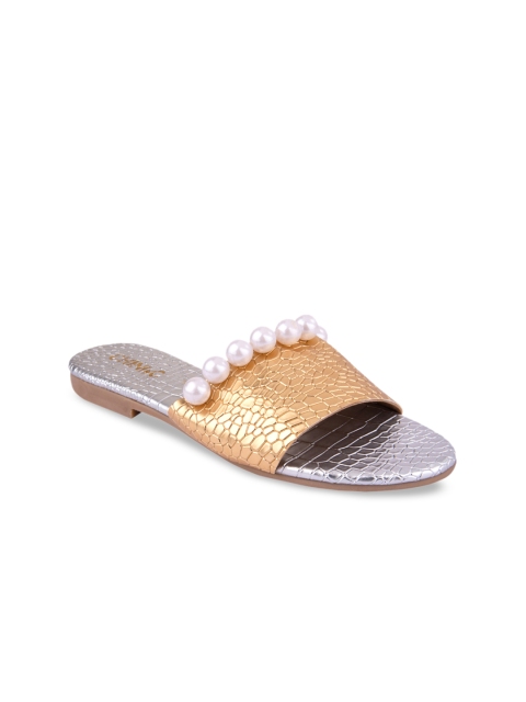 

CHINI C Women Gold-Toned Embellished Open Toe Flats