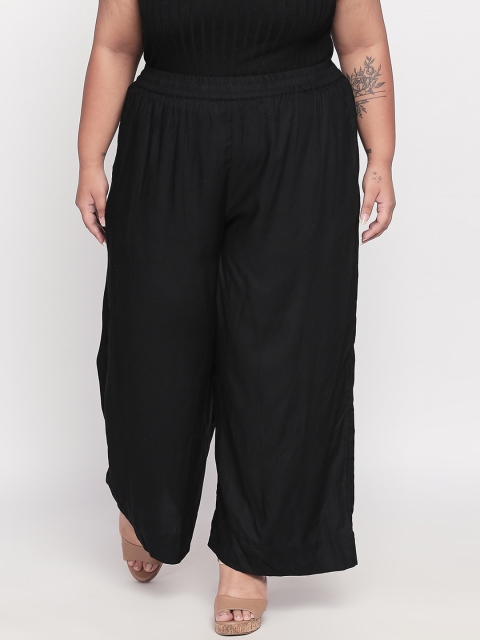 

RANGMANCH BY PANTALOONS Women Black Solid Straight Palazzos