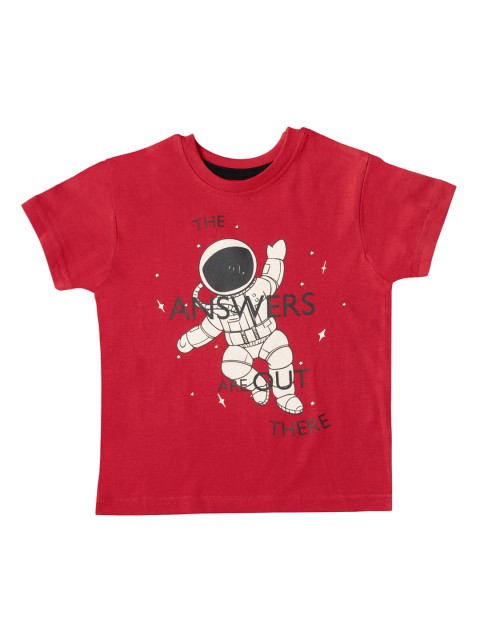 

Kid Studio Boys Red & White Printed Round Neck T-shirt